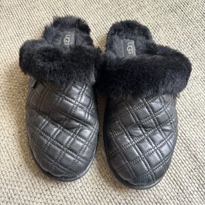 UGG Women's Black Fur-Lined Slippers Size 11
